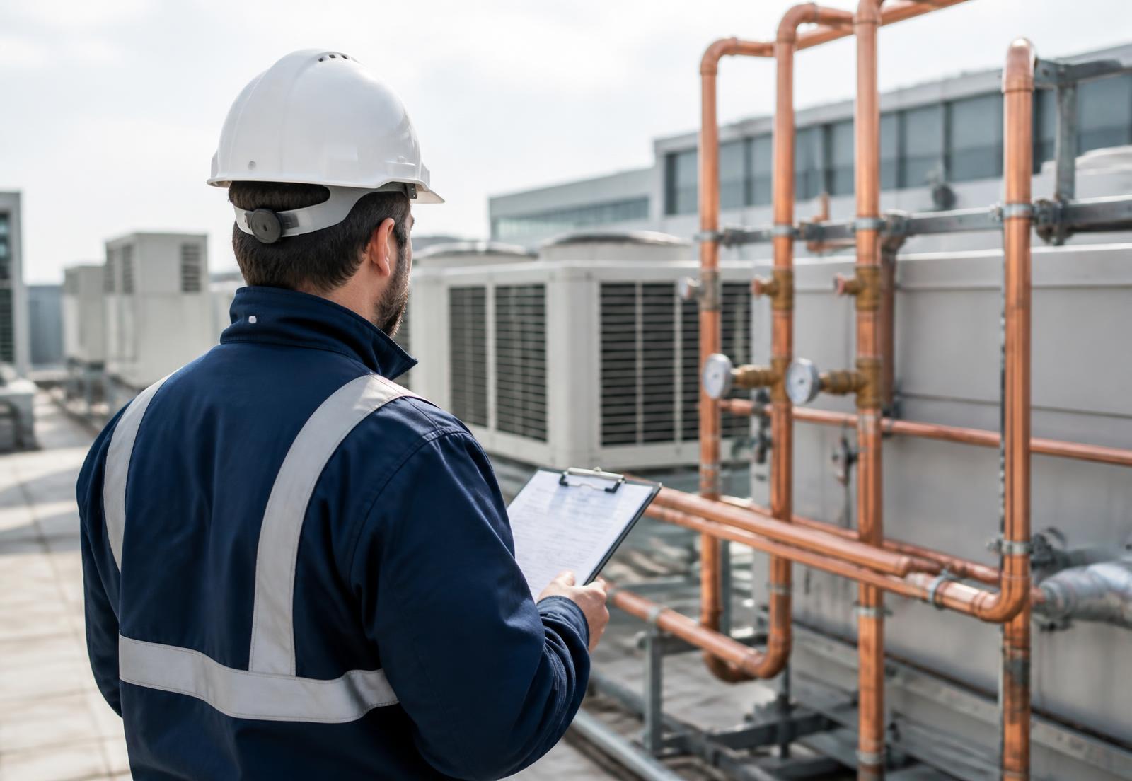 Technicien DICKO relevant une installation CVC en toiture